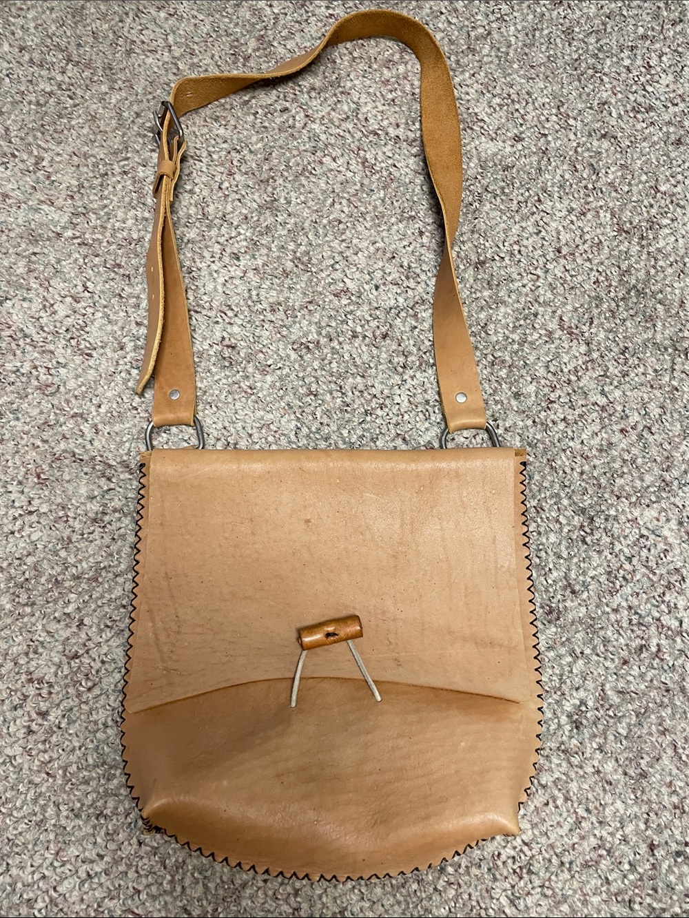 Vintage handmade Leather heavy duty Crossbody Bag in Tan